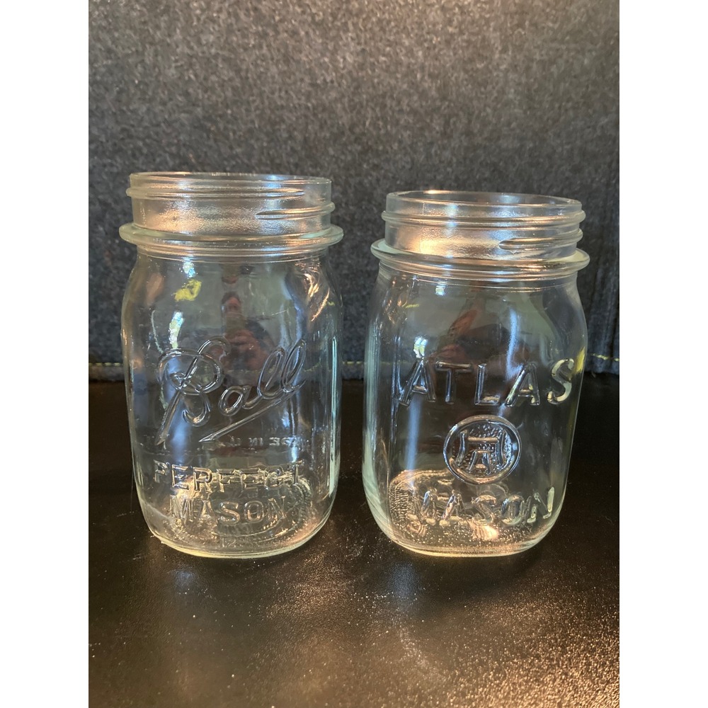 Vintage Ball Perfect Mason and Atlas Mason Clear Glass Jars Set of 2